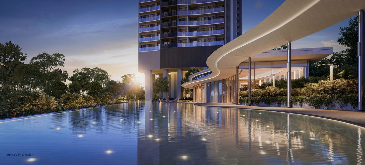 River Green — evening pool render