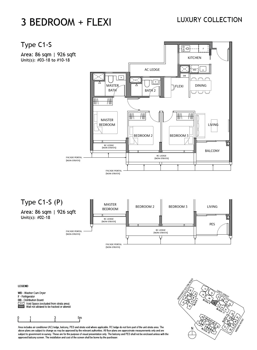 Floor plan C1-S — 3 Bedroom + Flexi · The Robertson Opus