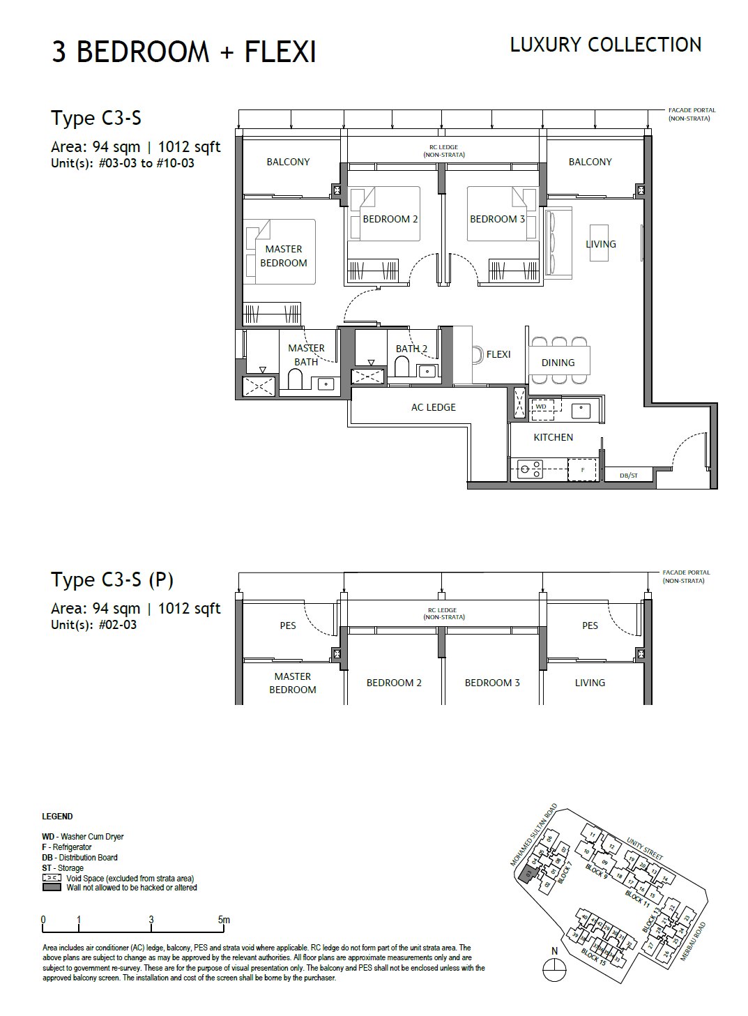 Floor plan C3-S — 3 Bedroom + Flexi · The Robertson Opus