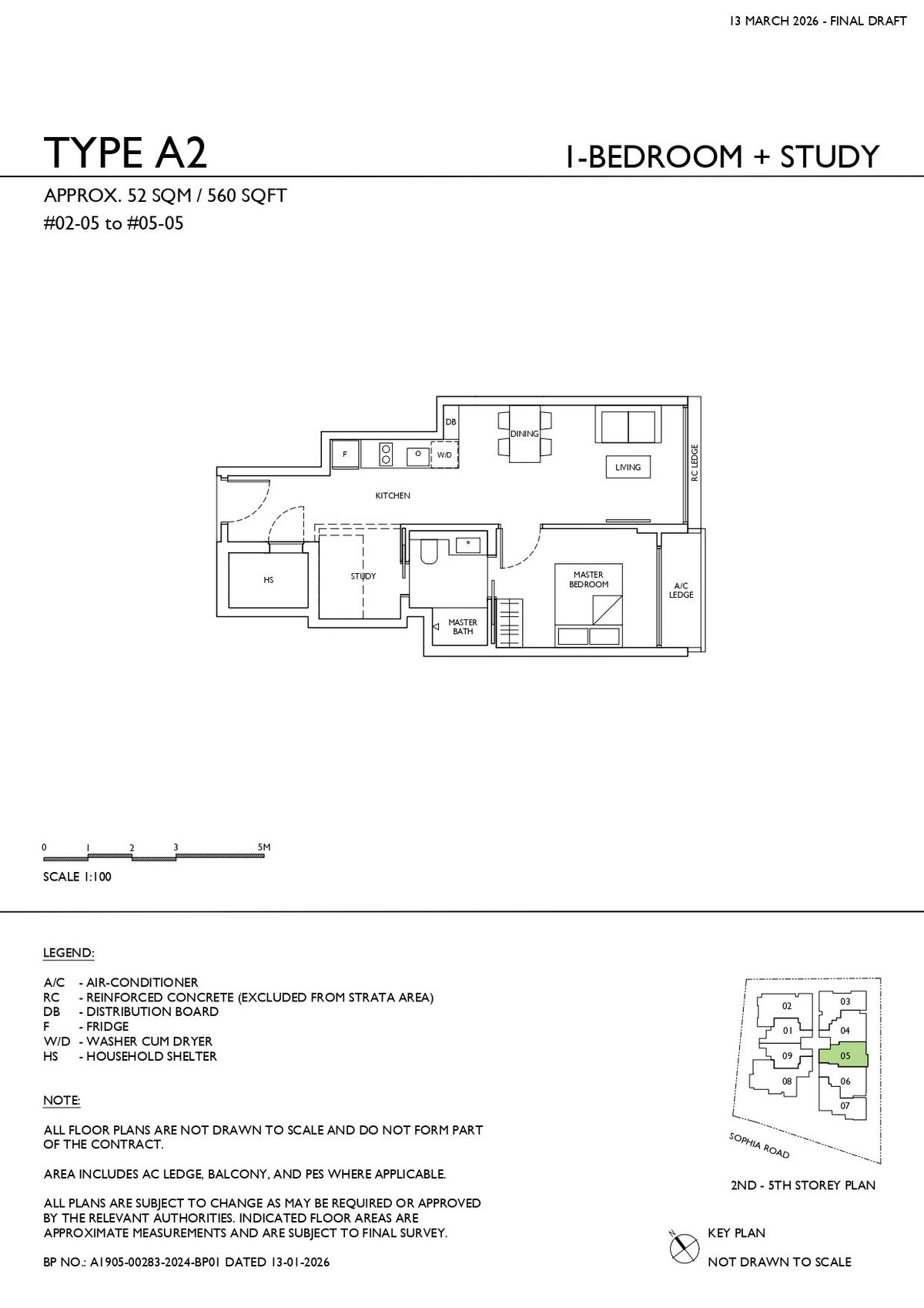 Floor plan A2 — 1 Bedroom + Study