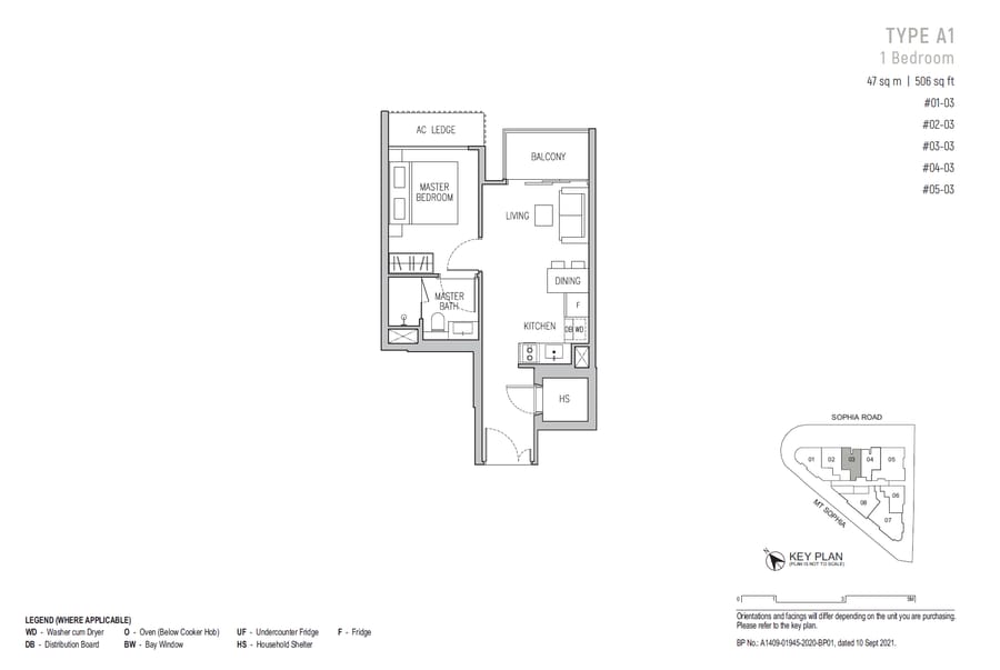 Floor plan A1(Lv3) — 1 Bedroom