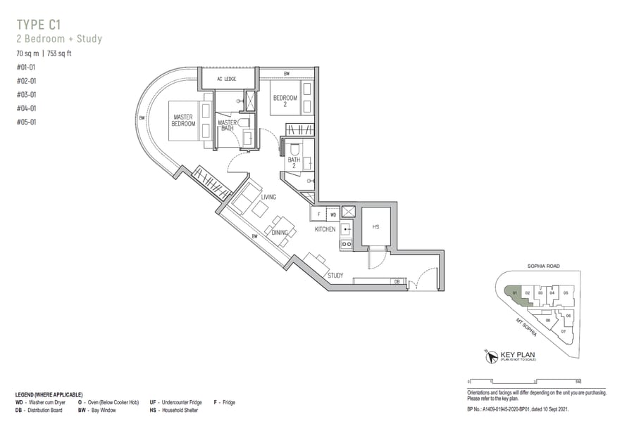 Floor plan C1 — 2 Bedroom+Study