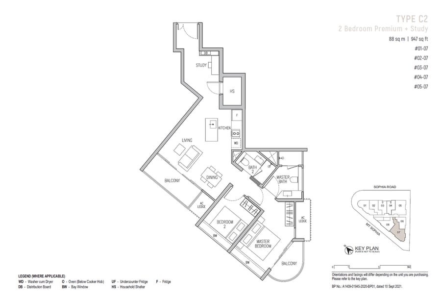 Floor plan C2 — 2 Bedroom Premium+Study