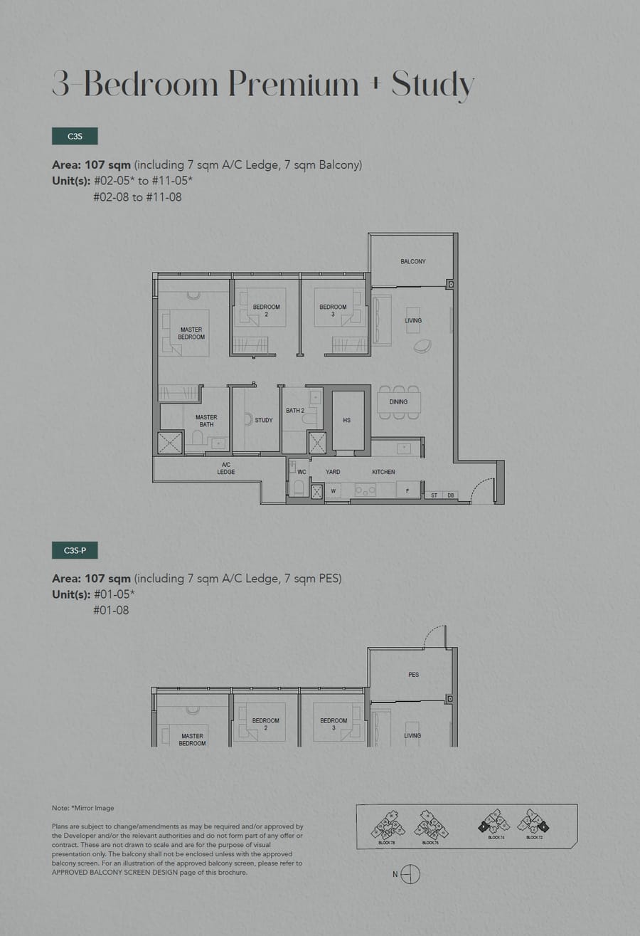 Floor plan C3S — 3 Bedroom Premium +Study