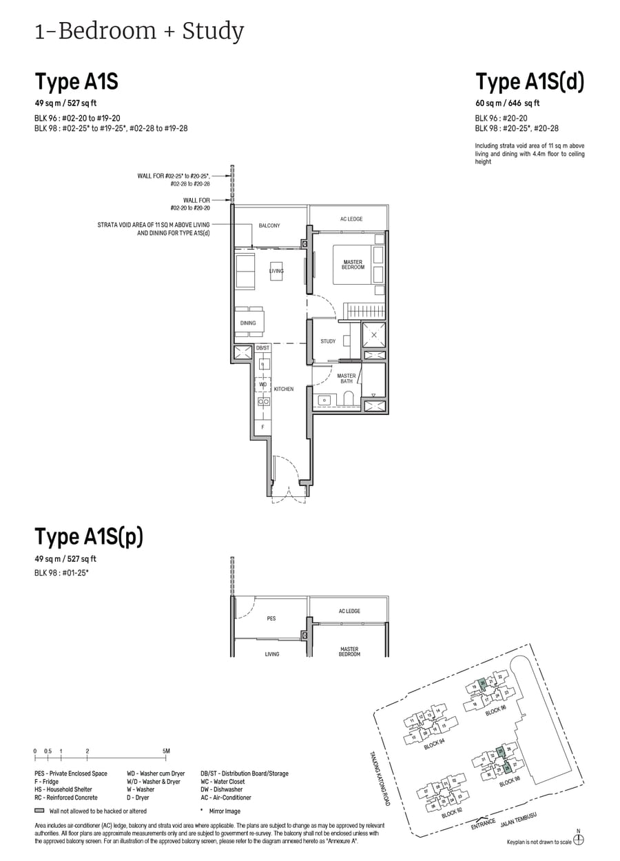 Floor plan A1S — 1 Bedroom +Study