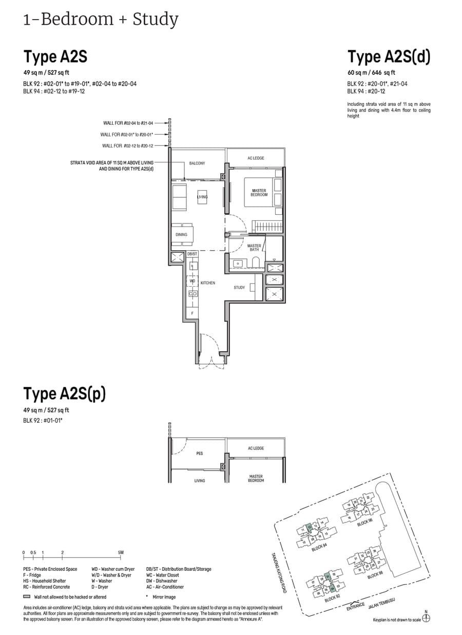 Floor plan A2S — 1 Bedroom +Study