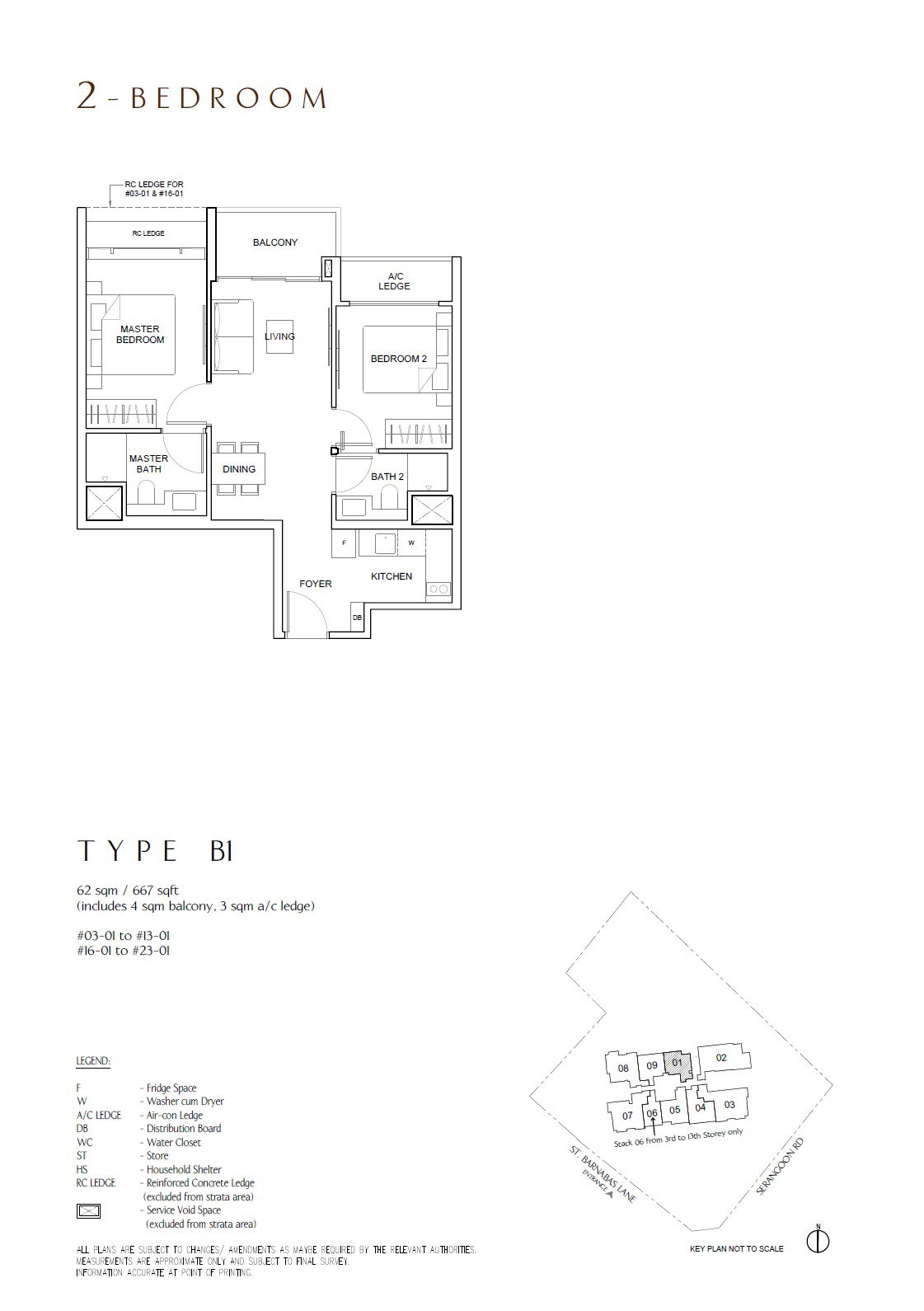 Floor plan B1 — 2BR, 667 sqft