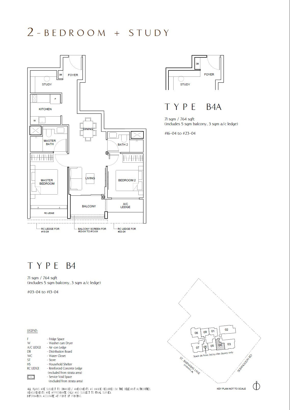 Floor plan B4 — 2BR + Study, 764 sqft