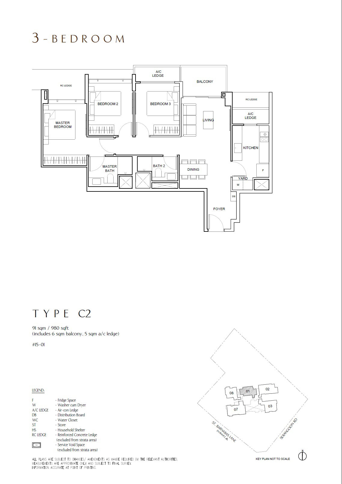 Floor plan C2 — 3BR, 980 sqft