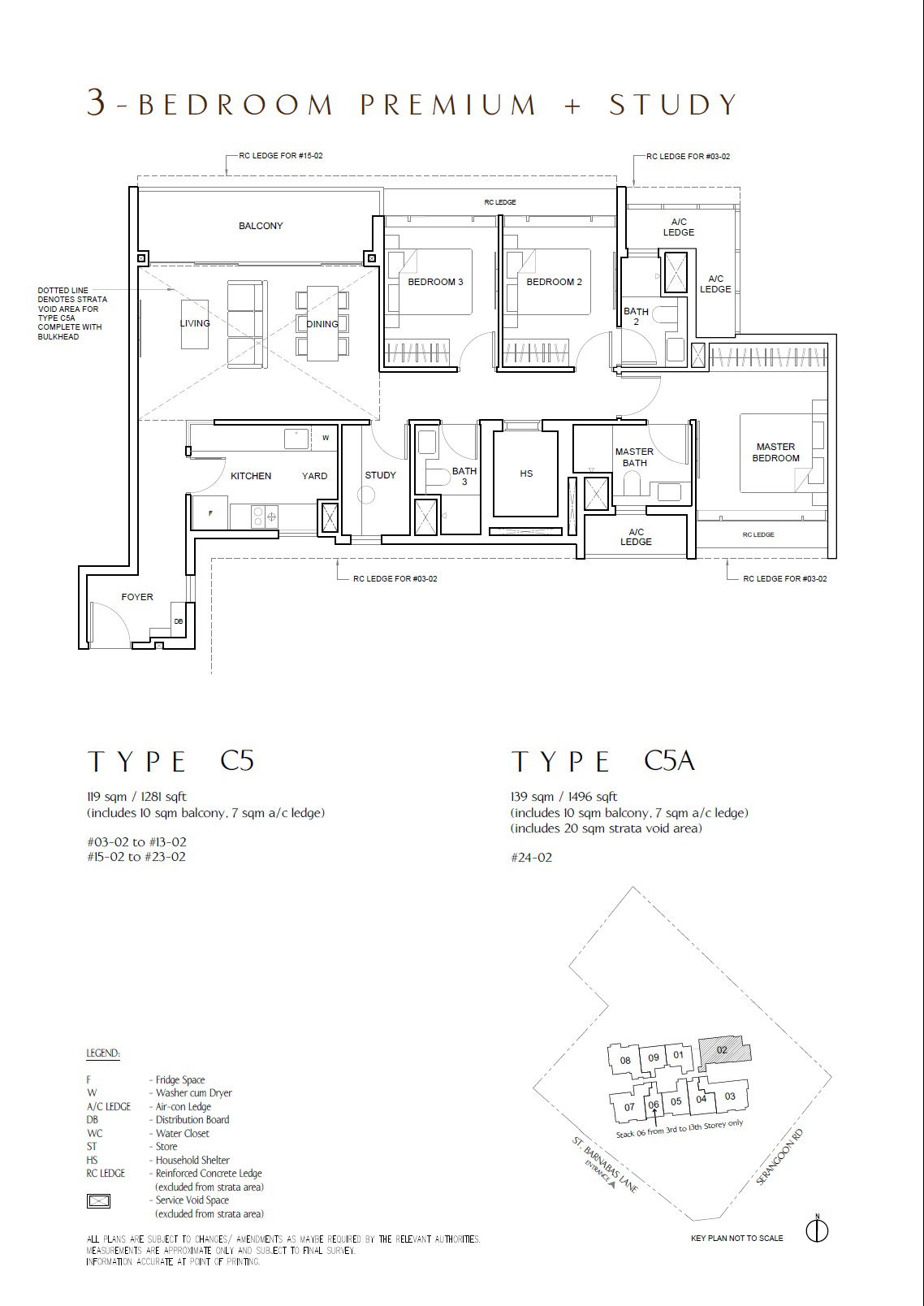 Floor plan C5 — 3BR Premium + Study, 1,281 sqft