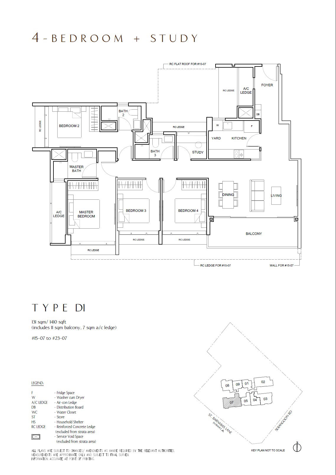 Floor plan D1 — 4BR + Study, 1,410 sqft