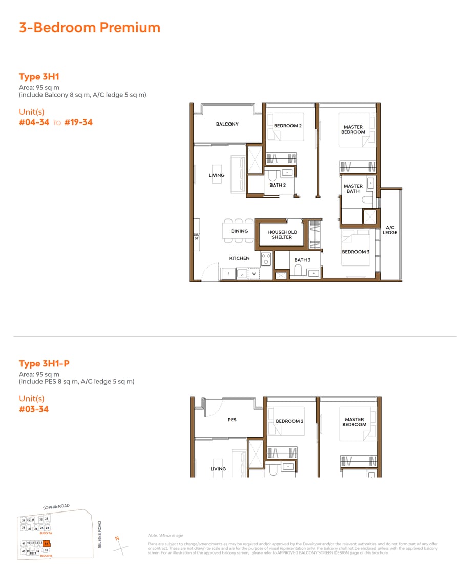 Floor plan 3H1 — 3 Bed Premium