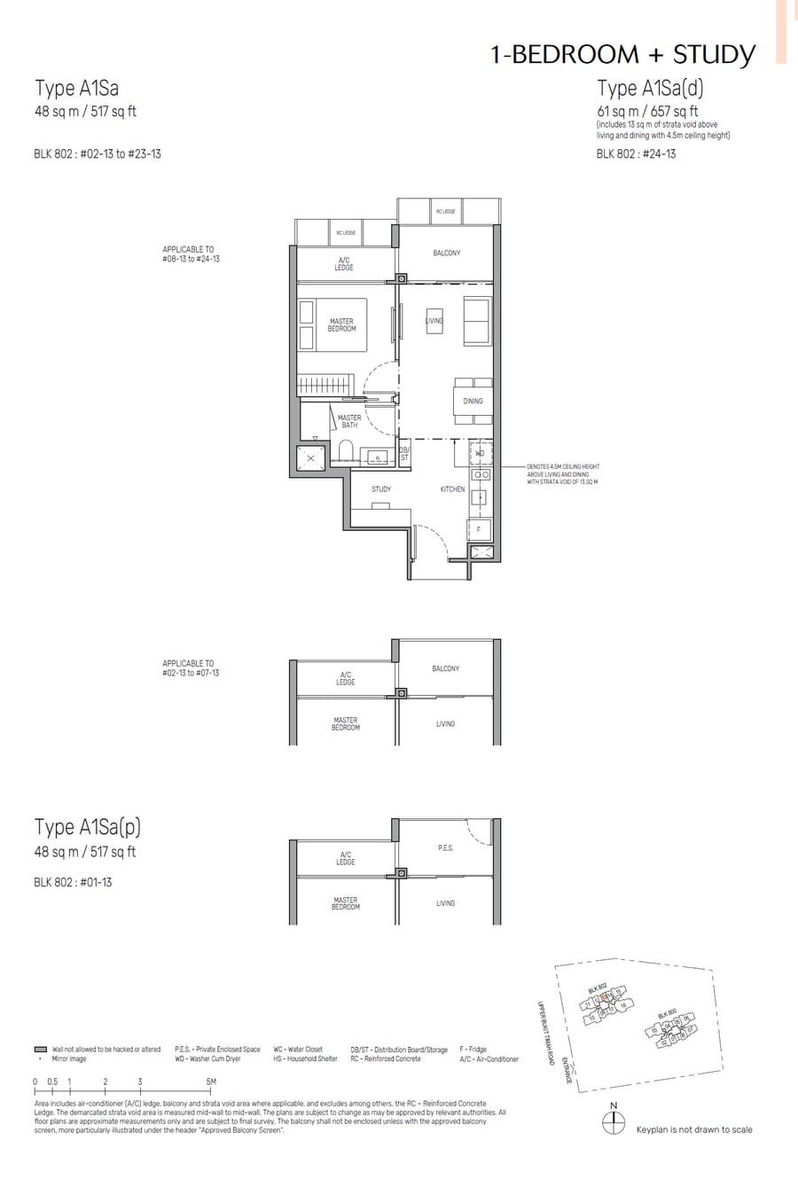 Floor plan A1Sa — 1 Bedroom + Study