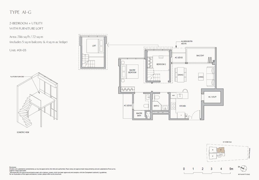 Floor plan A1-G — 2 Bedroom + Utility with furniture loft