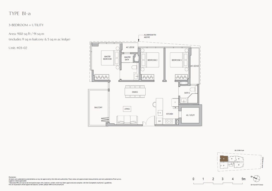 Floor plan B1-a — 3 Bedroom + Utility