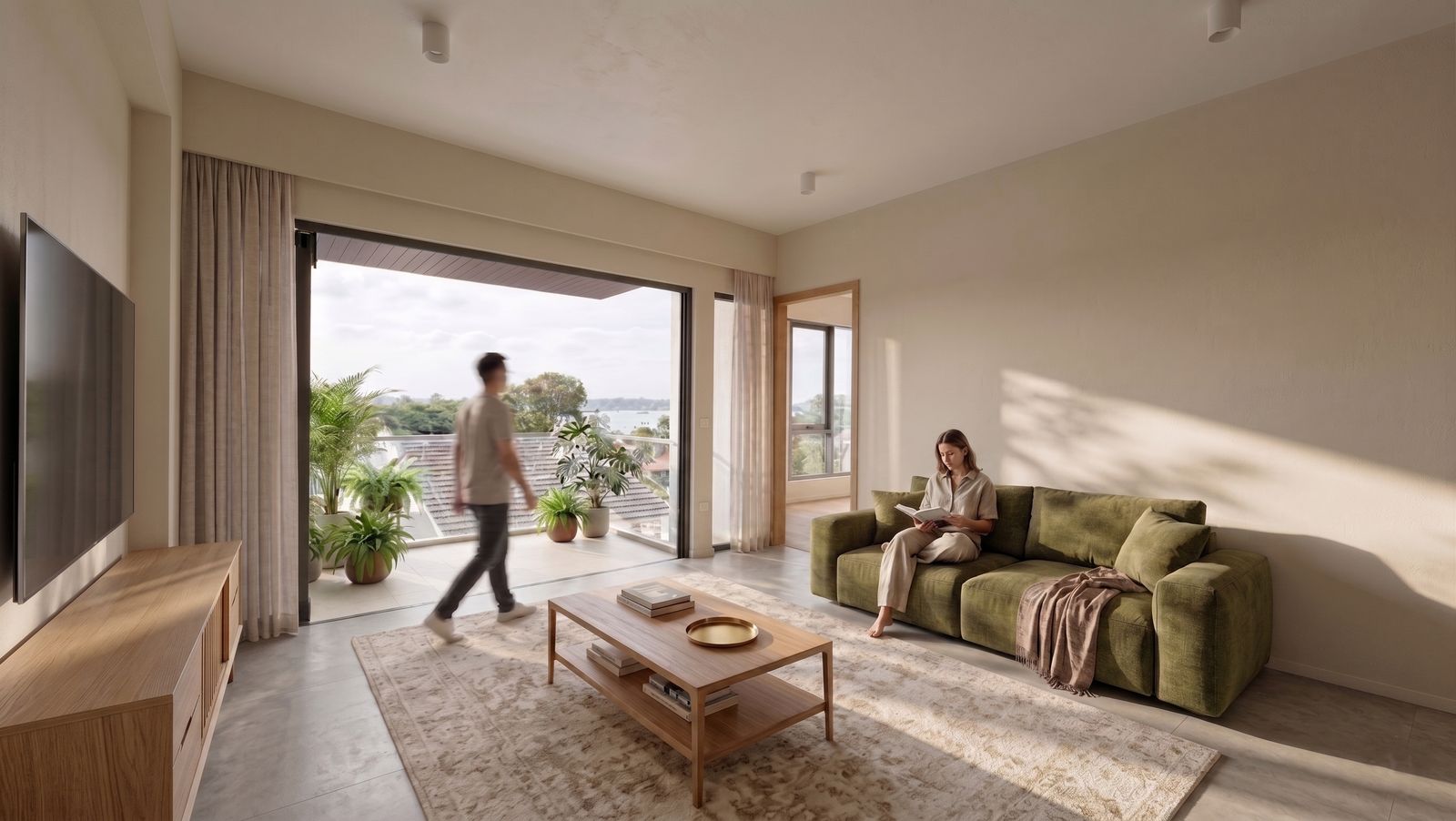 The Shorefront — Living Room 04-02, living room artist's impression