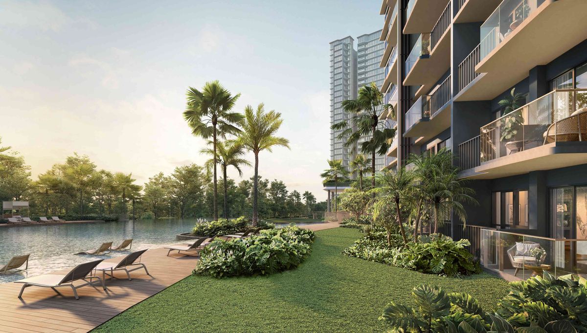 Artist’s impression: View out from a ground-floor PES unit (Island Club), Thomson Reserve