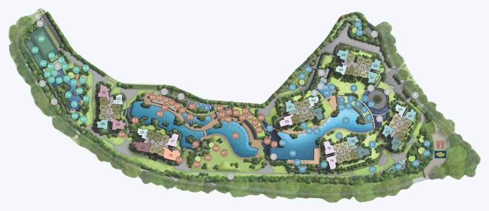 Official Thomson Reserve site plan showing six towers, pools and 86 numbered facilities between Sin Ming Avenue, Bright Hill Drive and Upper Thomson Road