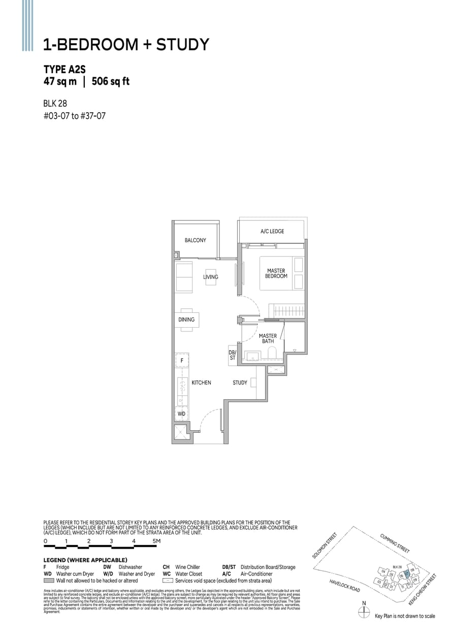 Floor plan A2S — 1 Bedroom + Study