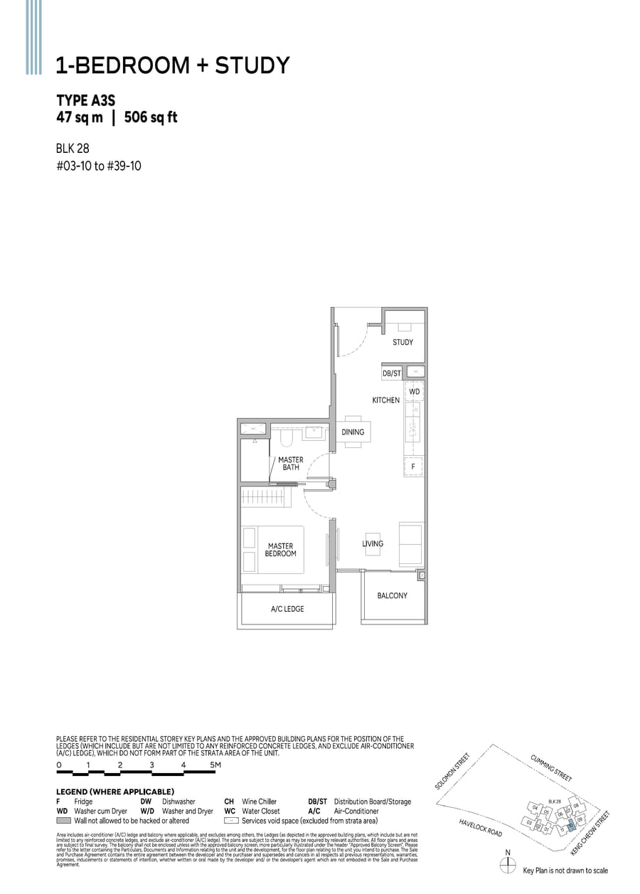 Floor plan A3S — 1 Bedroom + Study