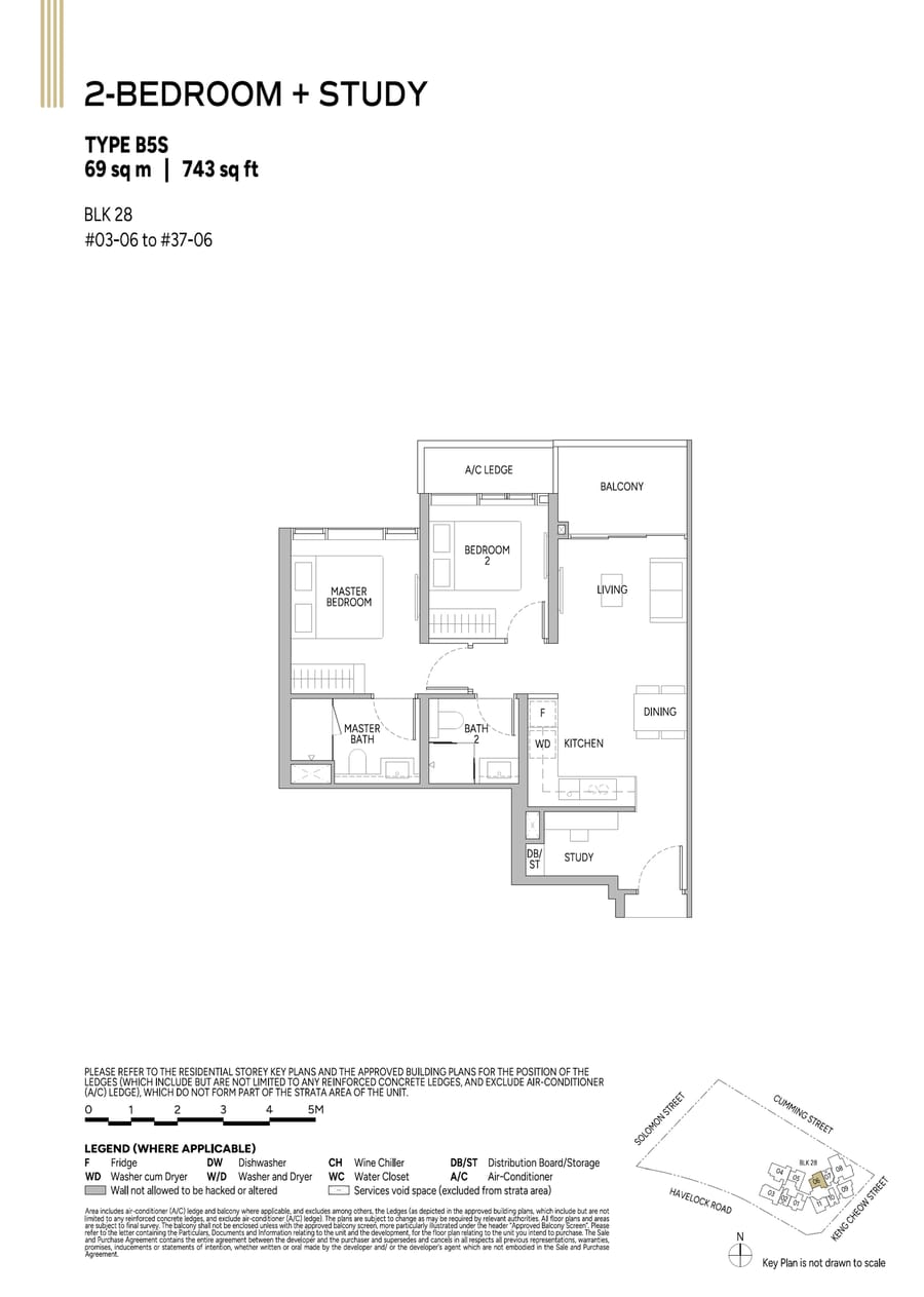 Floor plan B5S — 2 Bedroom + Study