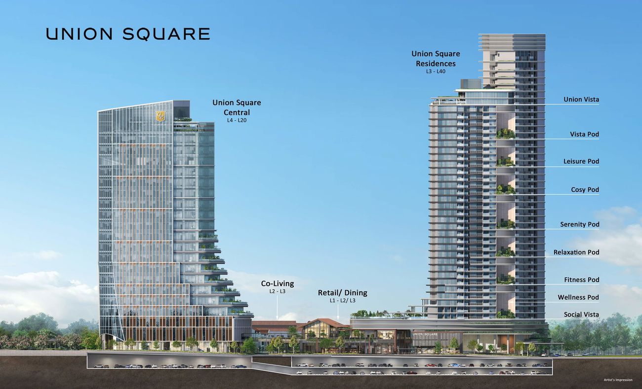 Union Square Residences — Elevation call-outs, artist's impression