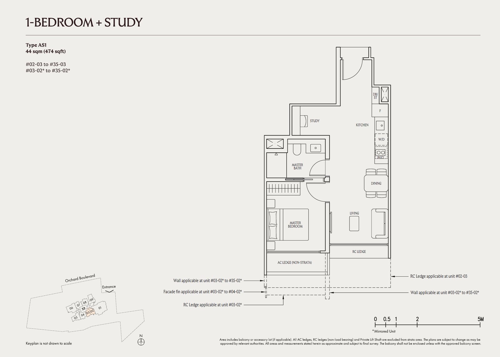 Floor plan AS1 — 1 Bedroom + Study · UPPERHOUSE at Orchard Boulevard