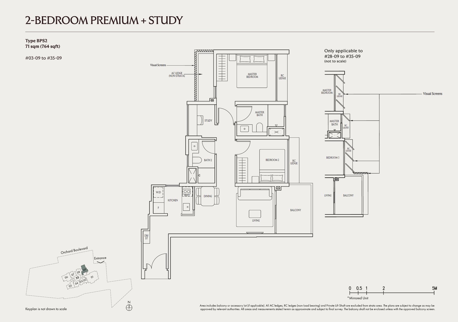 Floor plan BPS2 — 2 Bedroom Premium + Study · UPPERHOUSE at Orchard Boulevard