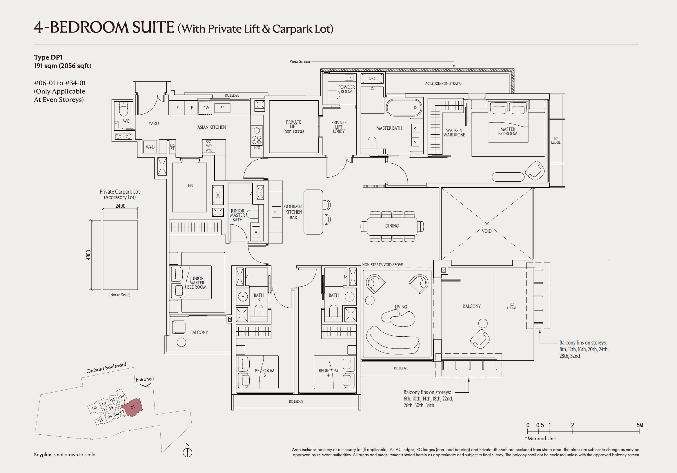 Floor plan DP1 — 4 Bedroom Suite (With Private Lift & Carpark Lot) · UPPERHOUSE at Orchard Boulevard