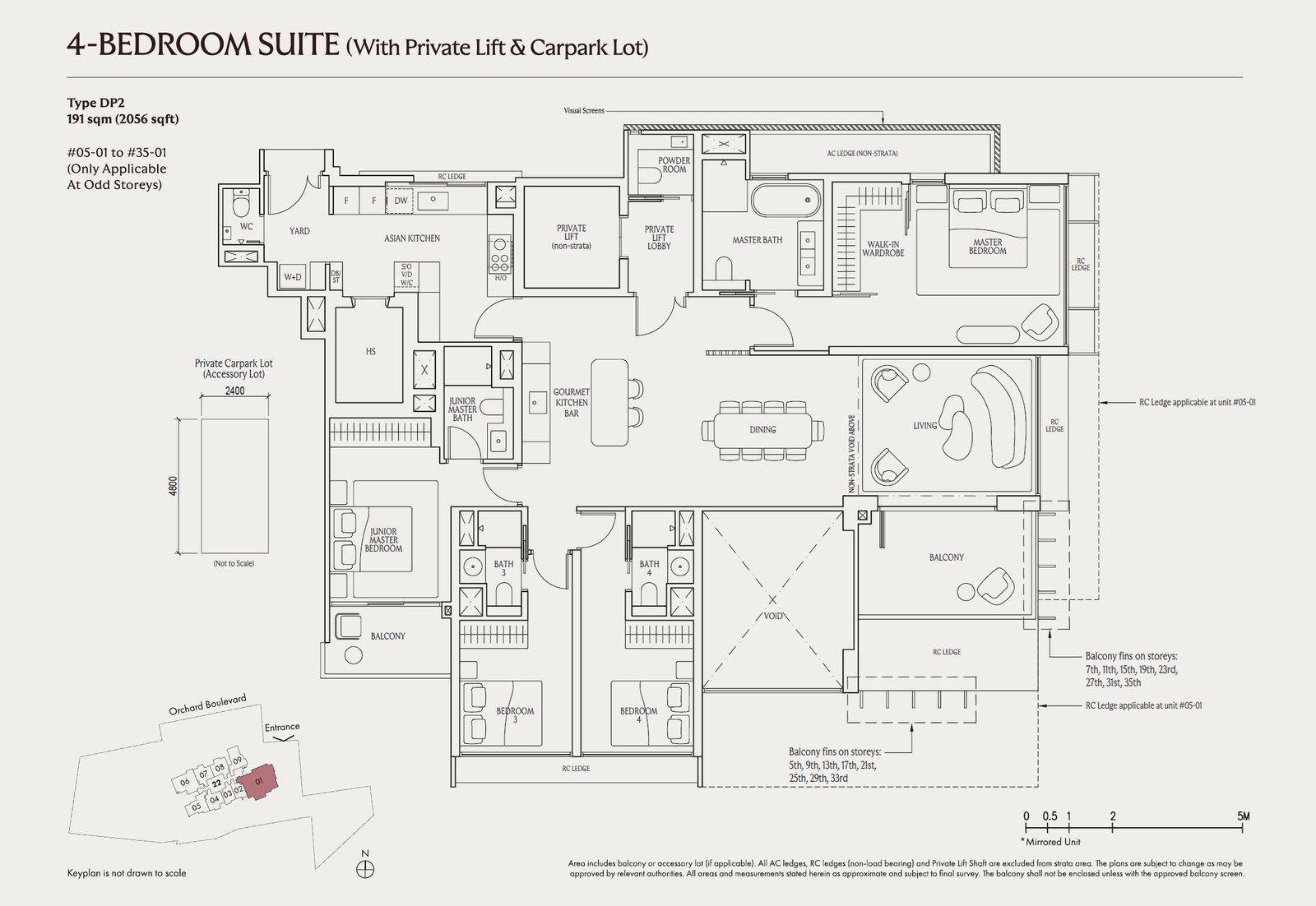 Floor plan DP2 — 4 Bedroom Suite (With Private Lift & Carpark Lot) · UPPERHOUSE at Orchard Boulevard