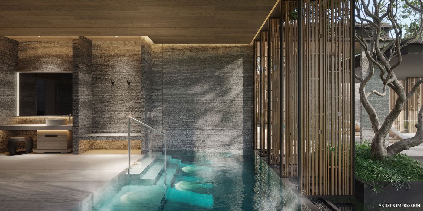 UPPERHOUSE at Orchard Boulevard — Botanical Villa indoor spa pool render