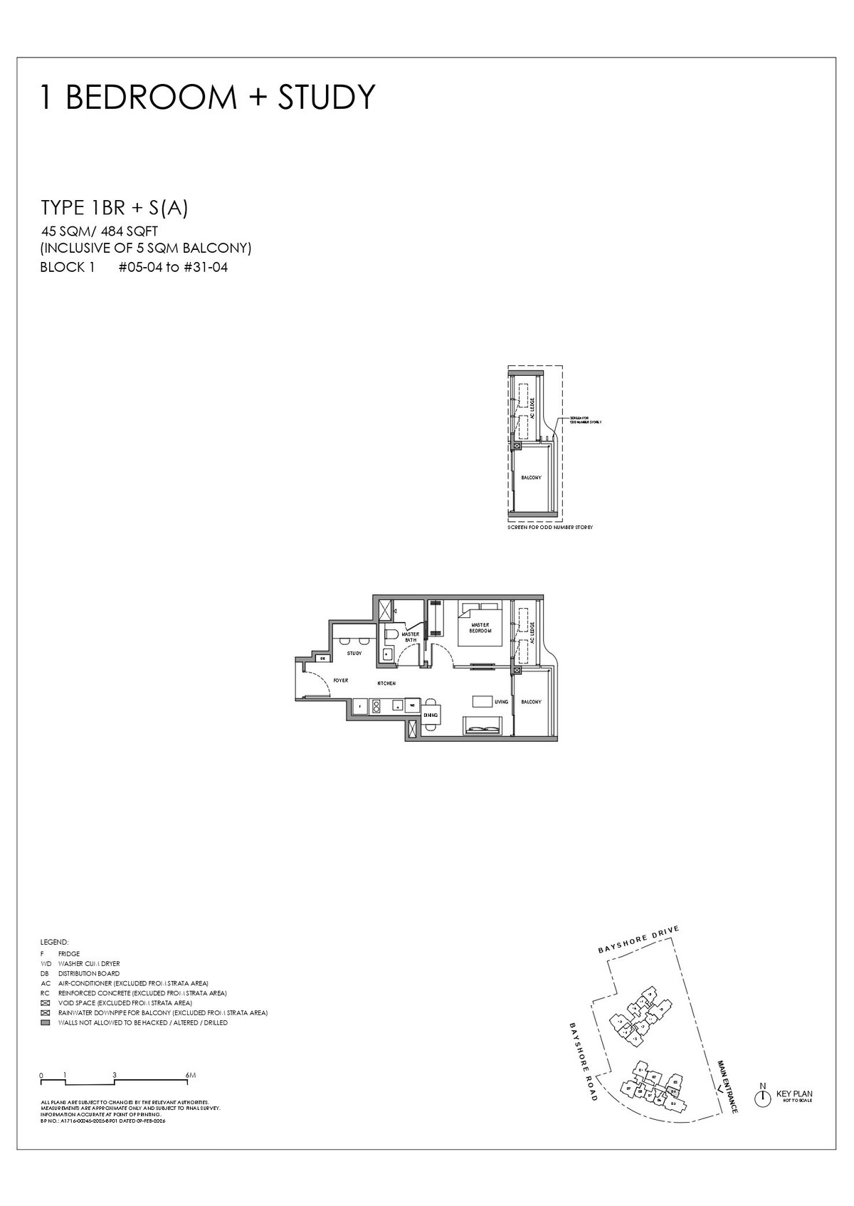 Floor plan 1BR + S(A) — 1 Bedroom + Study