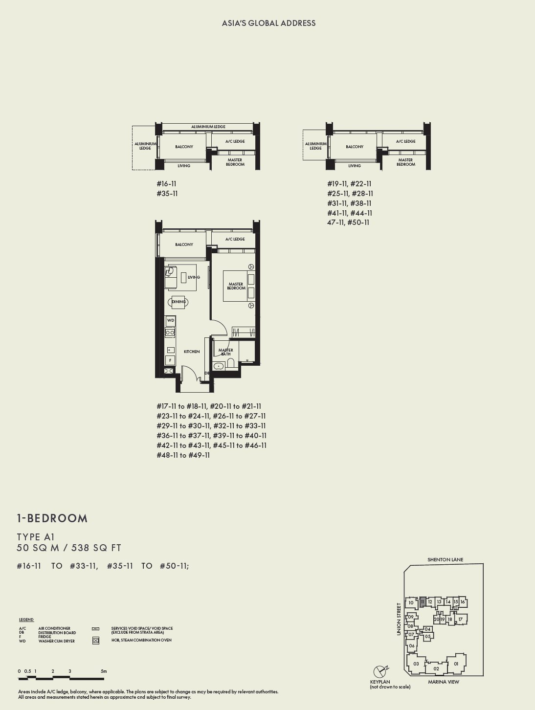 Floor plan A1 — 1 Bedroom · W Residences Marina View