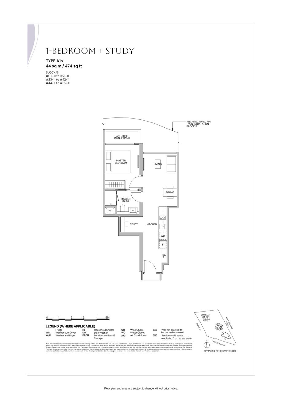 Floor plan A1s — 1 Bedroom + Study · Zyon Grand