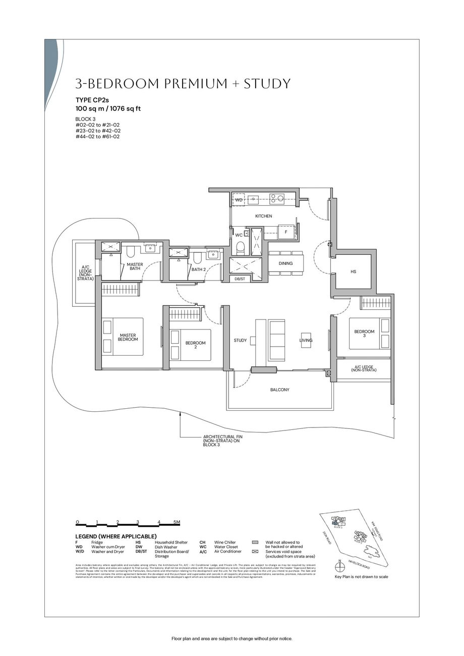 Floor plan CP2s — 3 Bedroom Premium + Study · Zyon Grand