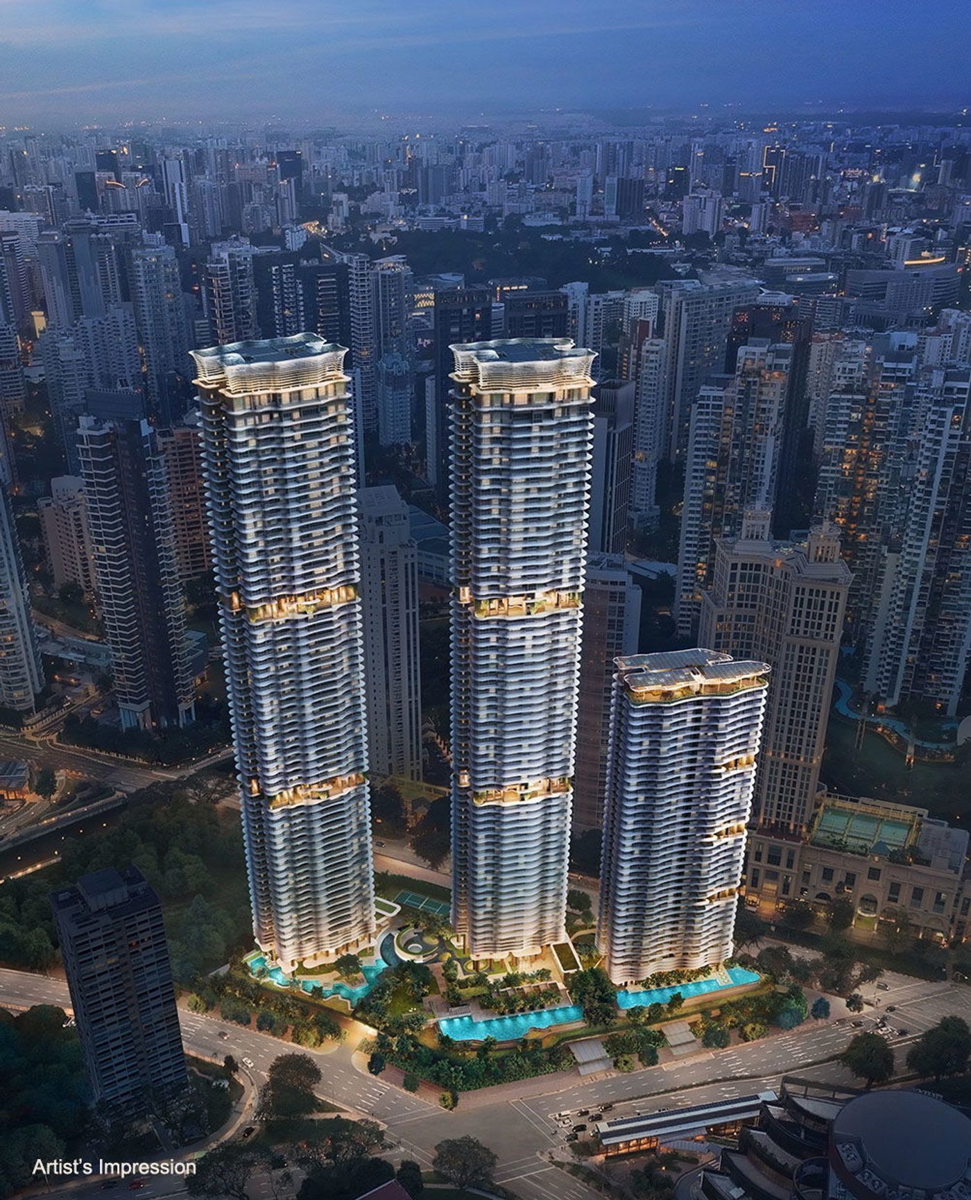 Zyon Grand 卓悦峰 — evening perspective render
